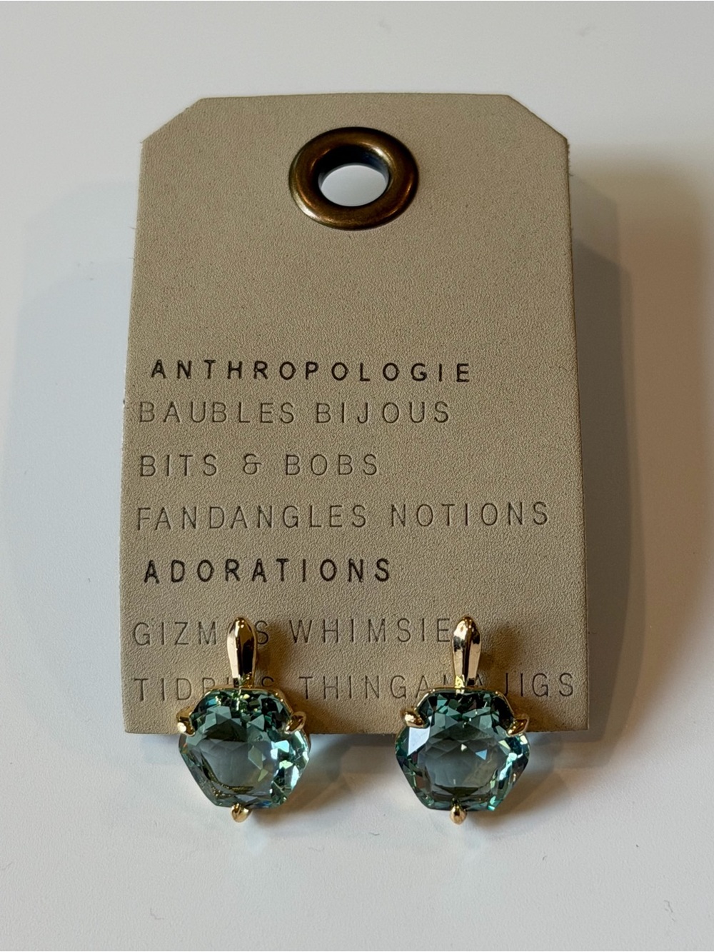 Anthropologie 14K Gold Plated Hexagon Post Earrings Turquoise Glass Stones NEW